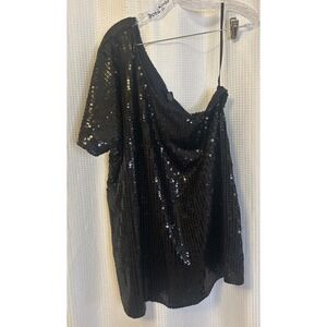 VTG Y2K Torrid Black Sequined One Shoulder Top Blouse Short Sleeve Size 3X